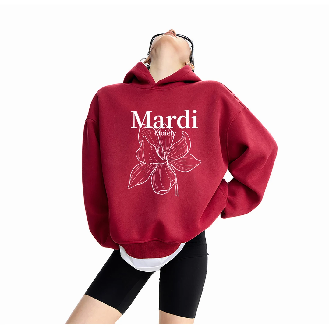 Mardi Moiety黑色美式复古连帽套头卫衣外套女秋冬宽松慵懒风上衣