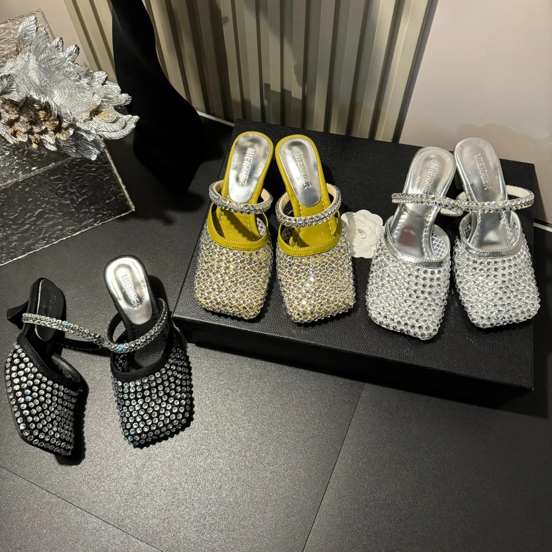 【现现】夏季新款亮闪闪水钻时尚吸睛亮眼设计款爆款包头凉拖-5CM