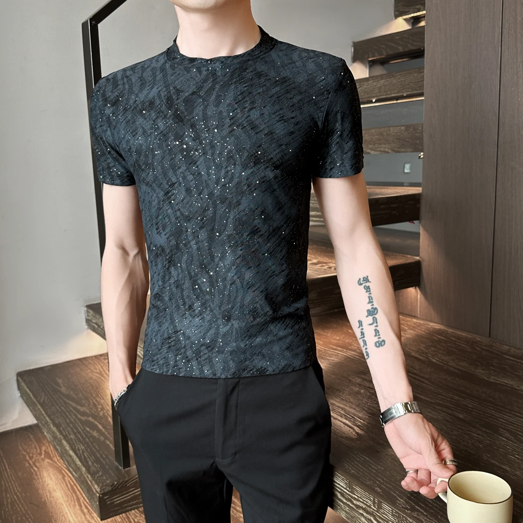 满天星渐变圆领短袖t恤男装夏季2025新款休闲薄款体恤上衣男百搭