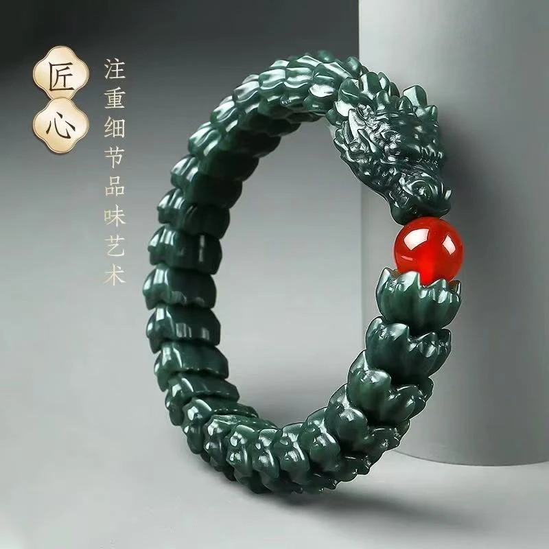 新疆和田玉青玉龙骨手串纯手工特色多龙骨组成 多样随机发货