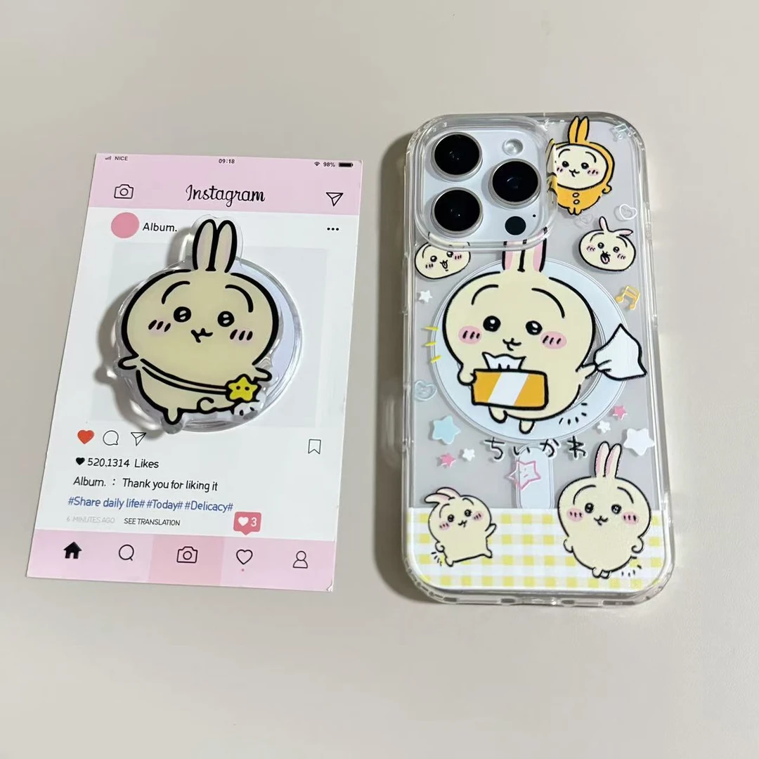 【亚克力磁吸】趣味乌萨奇带支架透明手机壳适用苹果17/16/15防摔