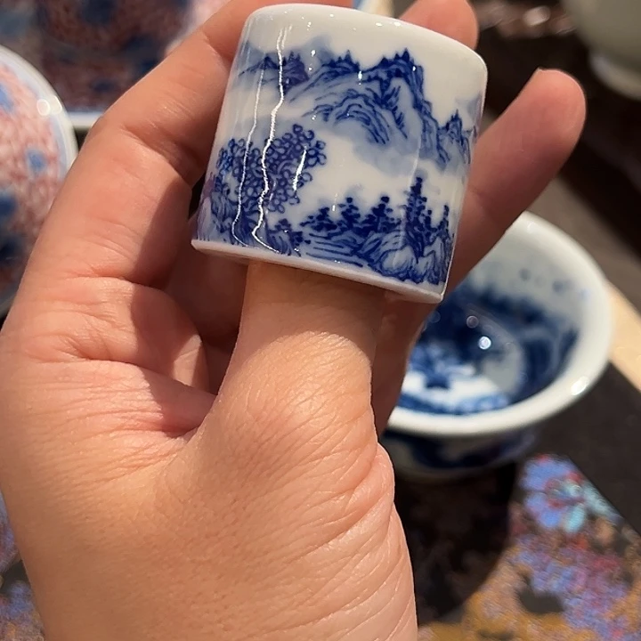 怡琅柴窑纯手工手绘山水扳指盖置