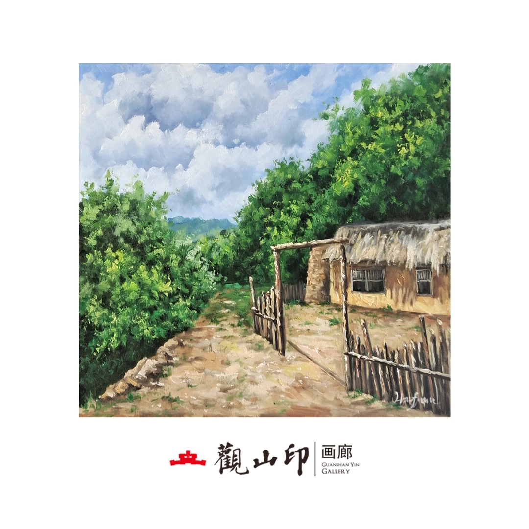 H原创手绘风景油画50x50cm乡村作品9412