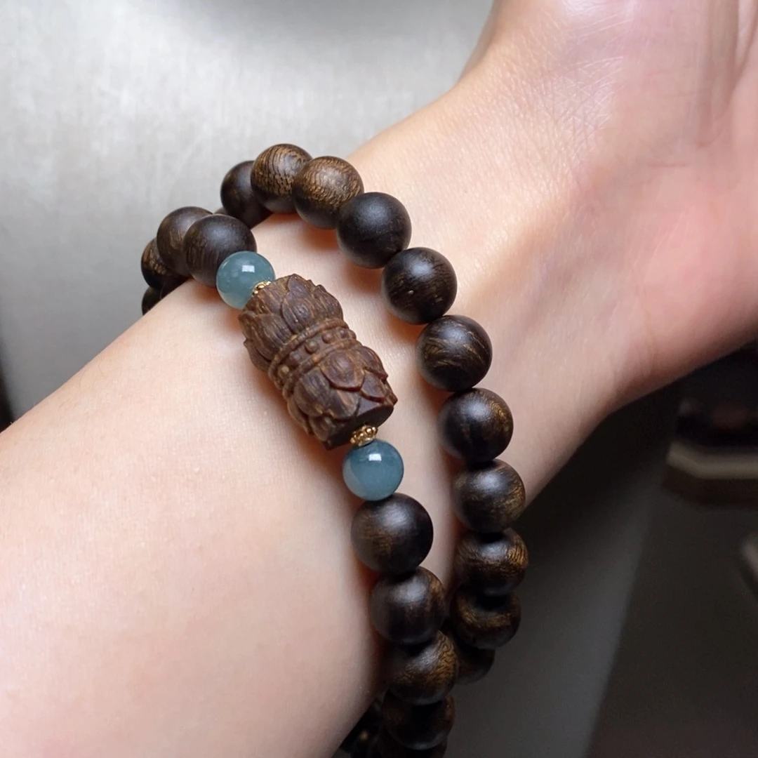 沉香手串越南富森红土星空料0.8+芽庄白棋沉香木雕配饰