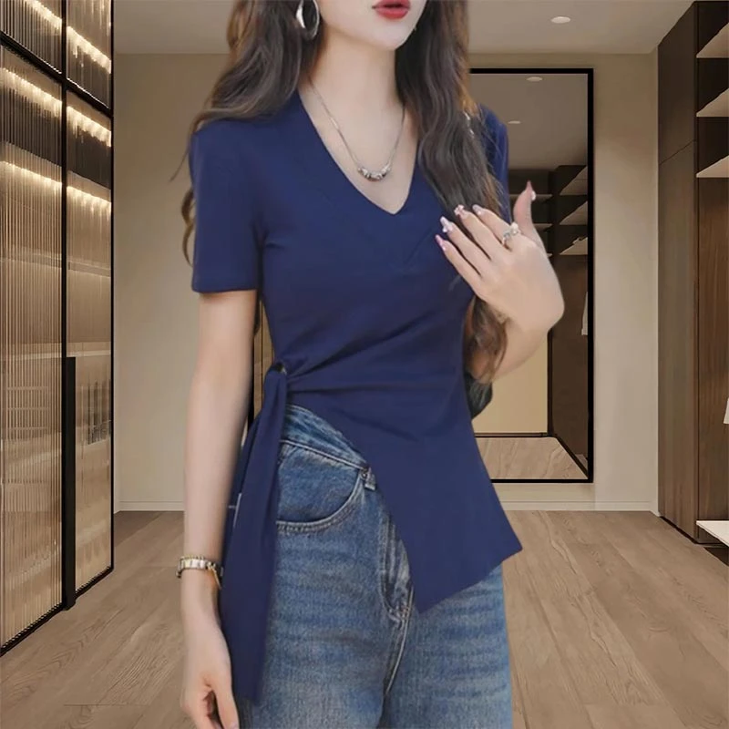 不规则下摆设计感短袖T恤女爆款2025夏季新款欧美时尚上衣高级感