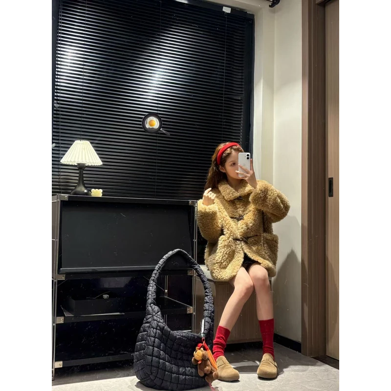 人造皮草 2025新款牛角扣中长款时尚出片百搭保暖毛毛外套