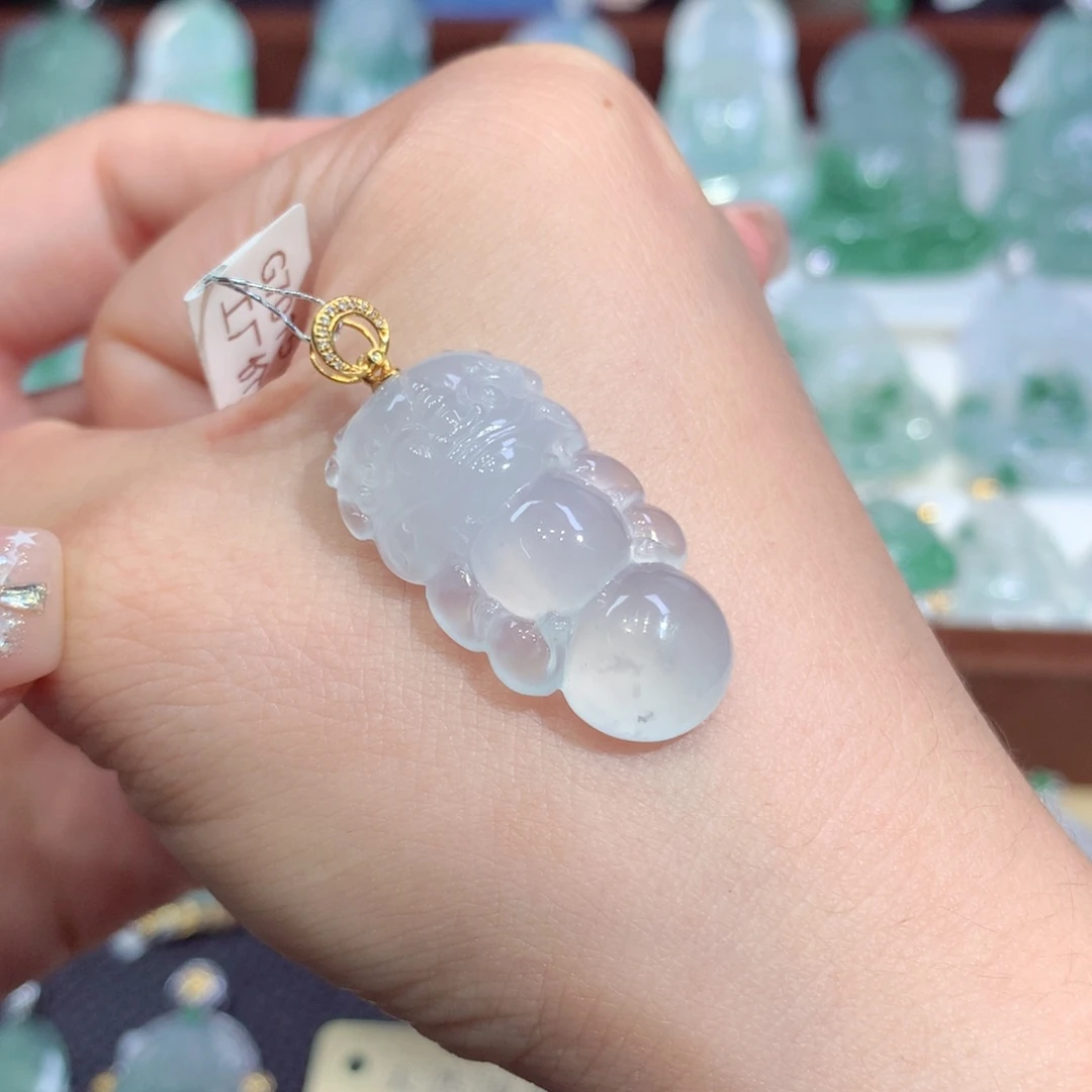 吊坠(不含链)18K金镶嵌翡翠天然缅甸A货翡翠揭阳工醒狮