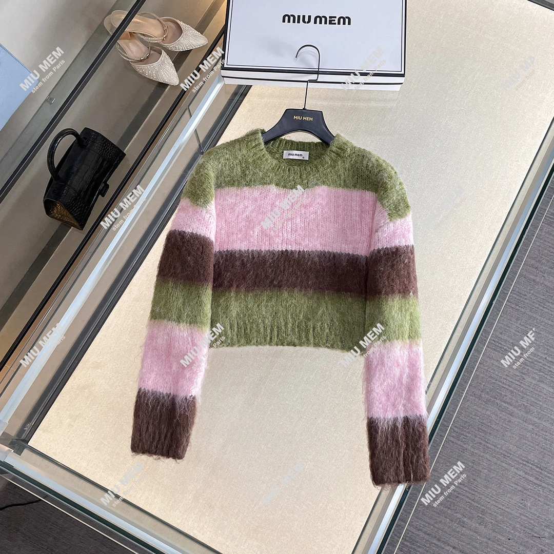 25早秋新品森系撞色海马毛圆领短款针织衫毛衣女DY6355