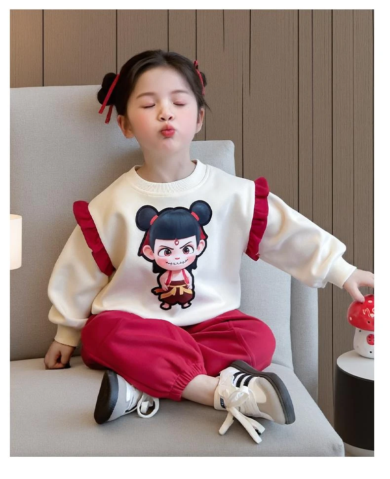 女童宝宝秋季哪吒2025新品两件套洋气时尚儿童套装长袖小学生女孩