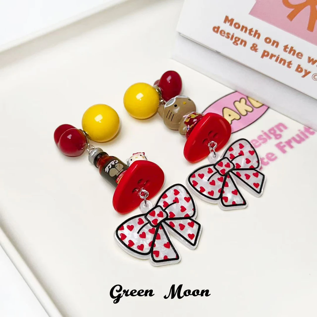 非金属亚克力耳饰 【天真誓言】甜酷辣妹卡通蝴蝶结玩偶耳钉