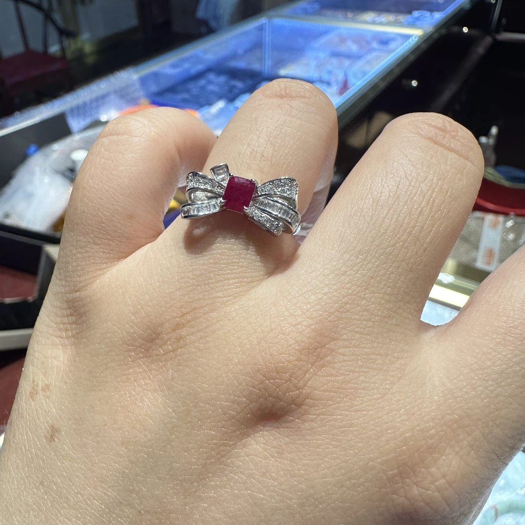 【373】天然老烧红宝戒指银s925