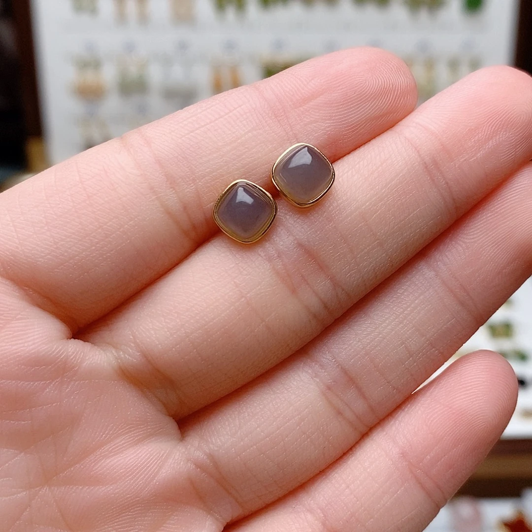 和田玉银S925镶嵌耳饰