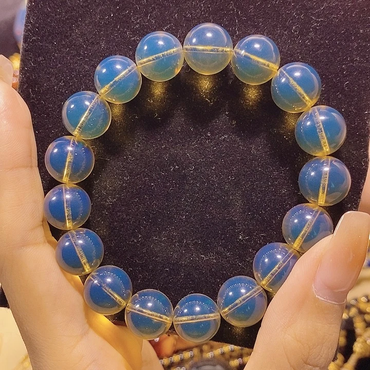 蓝珀未镶嵌珠宝奇石墨西哥蓝珀手串12
