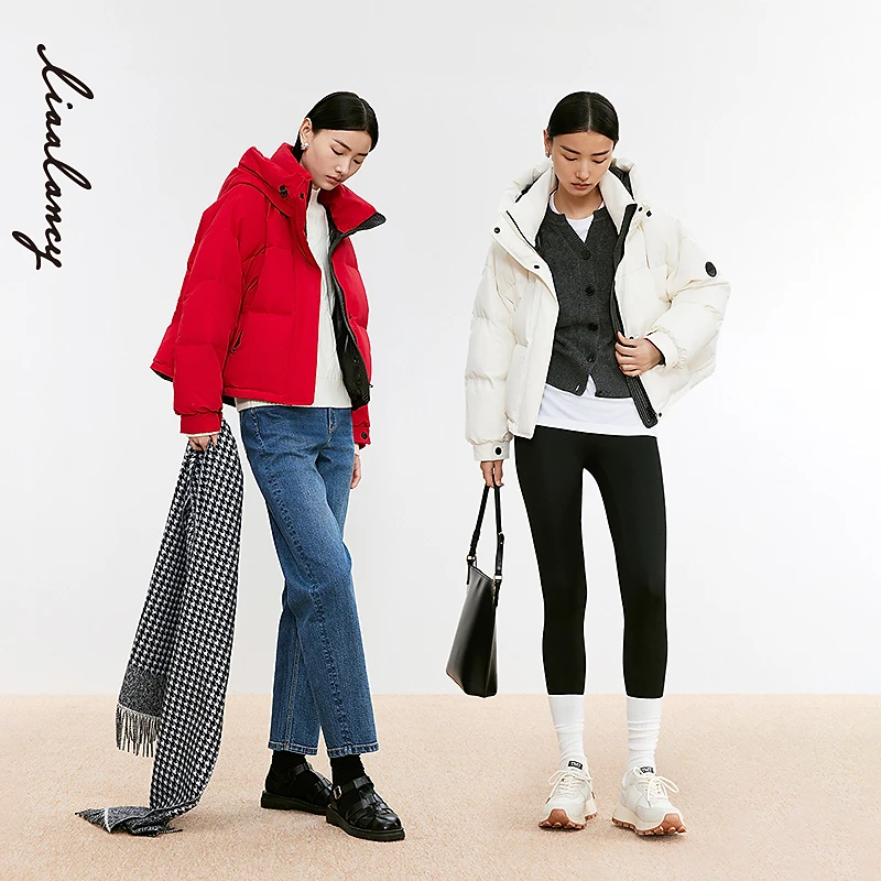 粉丝专享【进口90白鹅绒】LANCY/朗姿24冬新款高克重连帽时尚短款女