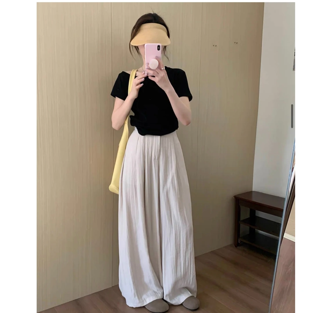 【亚麻】休闲宽松麻料拖地裤2025夏新款韩版百搭显瘦减龄阔腿裤955