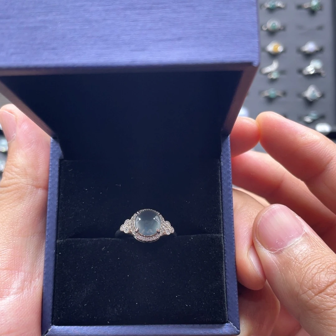 翡翠戒指银S925镶嵌国标S925银镶嵌翡翠戒指