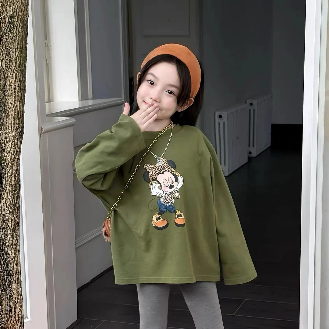 女童2025春秋季新款韩版卡通印花长袖T字母印花打底裤小女孩套装