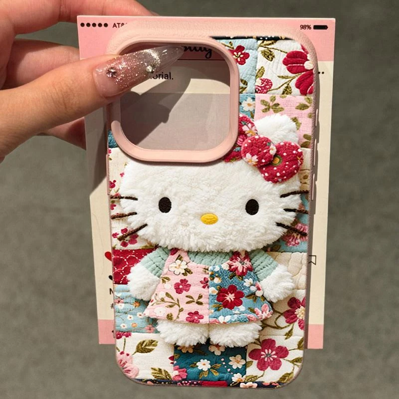 奥菲顿平面碎花凯蒂适用iPhone17/16promax荔枝纹苹果14/13手机壳