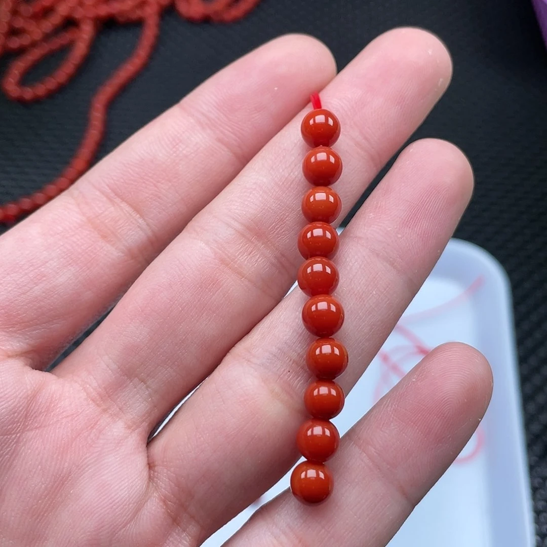 南红玛瑙6mm柿子红圆珠一组10颗未镶嵌