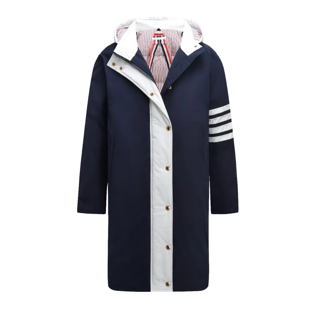 【汤姆Tome】男女同款—冬季长款白门襟链帽加厚保暖休闲羽绒服连帽