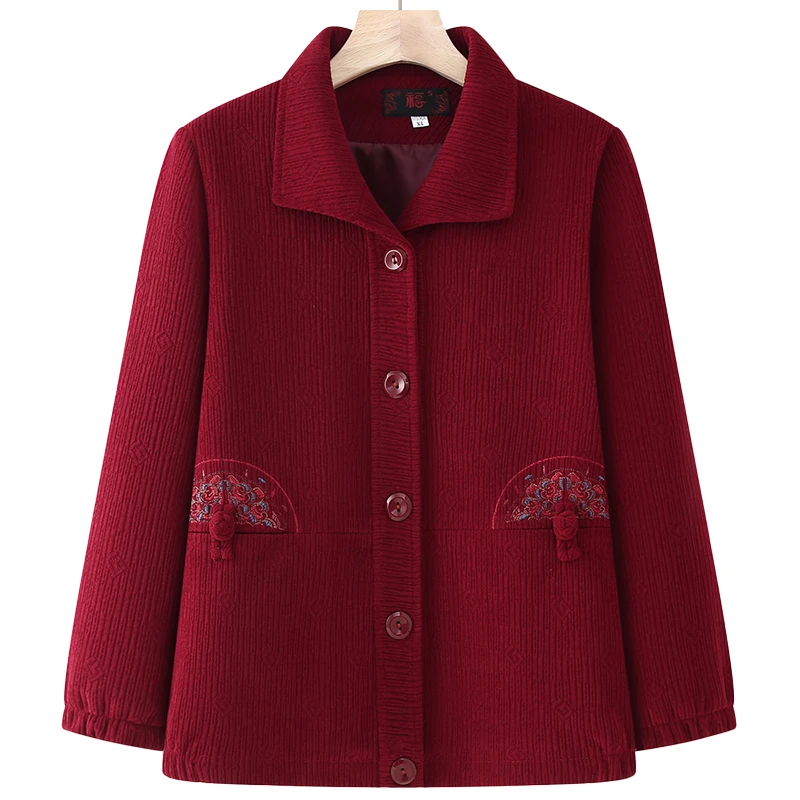 中老年女装春秋装休闲外套妈妈装绣花上衣老人衣服洋气奶奶装夹克