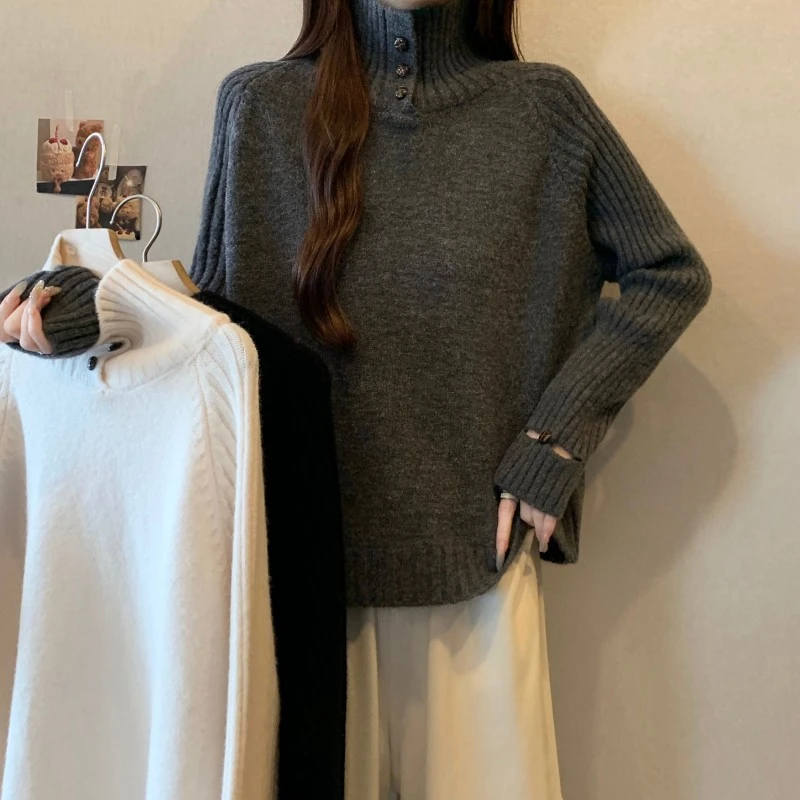 大码女装胖mm高领毛衣上衣秋冬2025新款设计感宽松长袖针织衫内搭