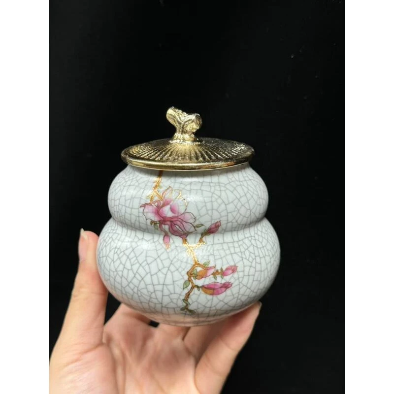 汝窑当代桃花葫芦茶叶罐 A12186