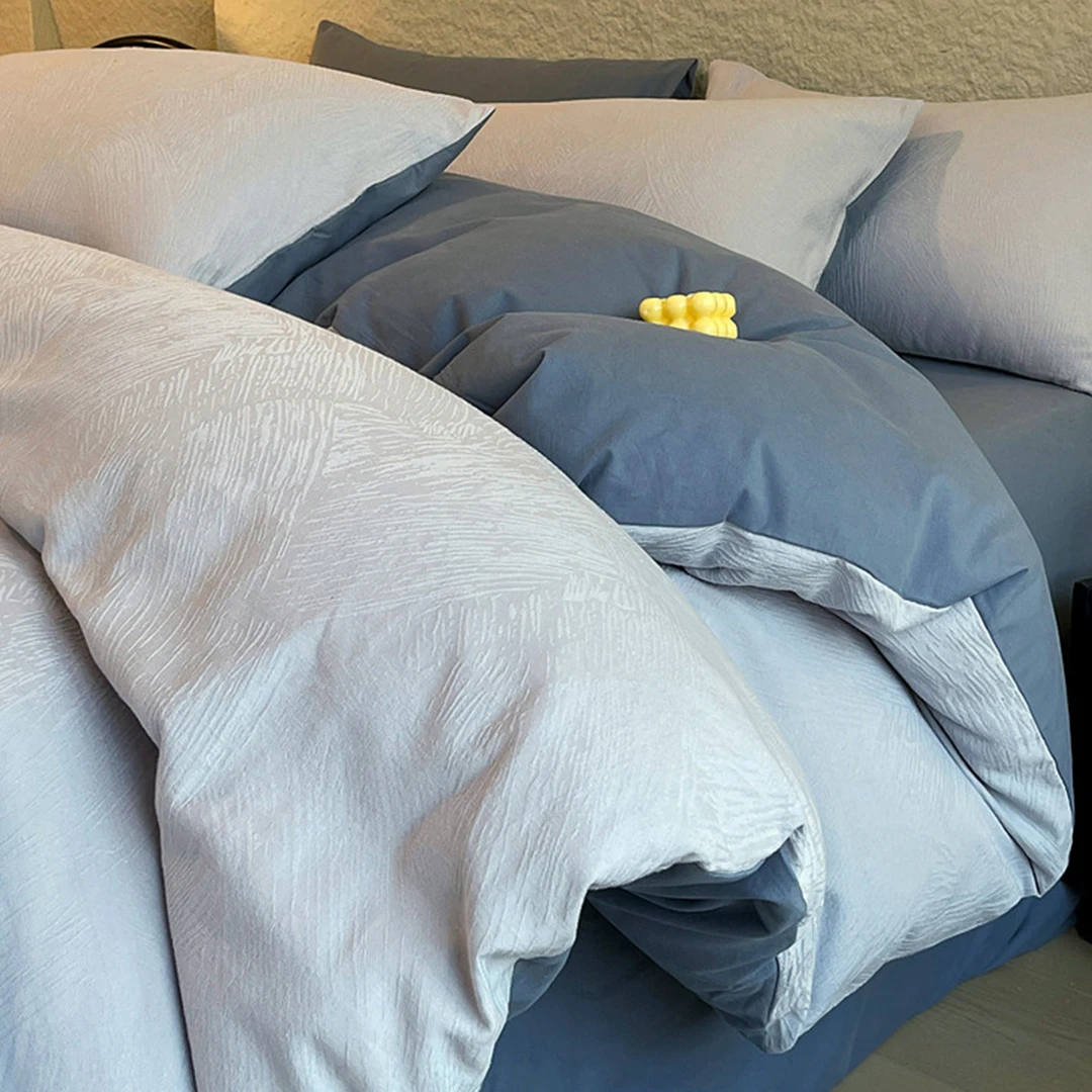 A类三层纱全棉磨毛四件套纯棉提花被套床单高级感床上用品床笠款4