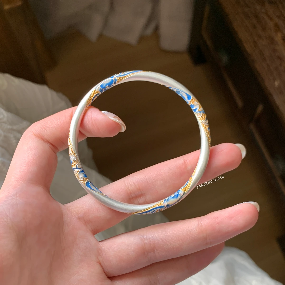 足银珐琅手镯 燕归yangui忘山河”足银999.9蓝金色莫比乌斯环手镯