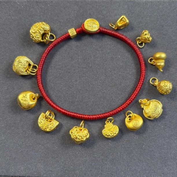 足金999黄金配件锁包立体吊坠盘缠手链滴流 多样性发货 只发其一