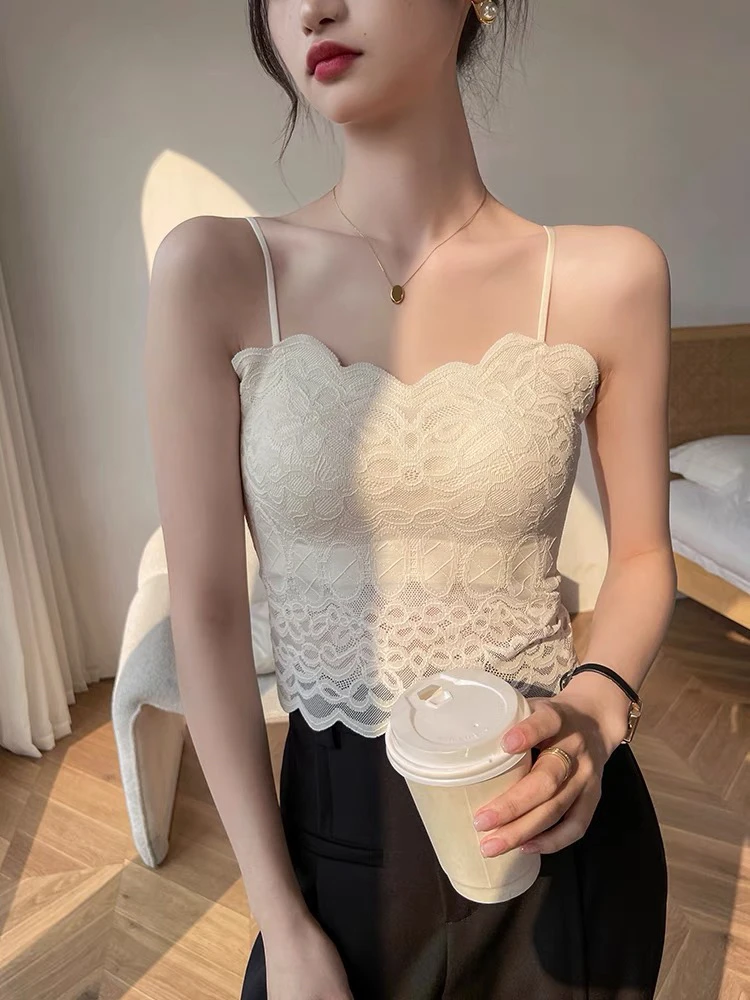 高级感白色蕾丝吊带背心女