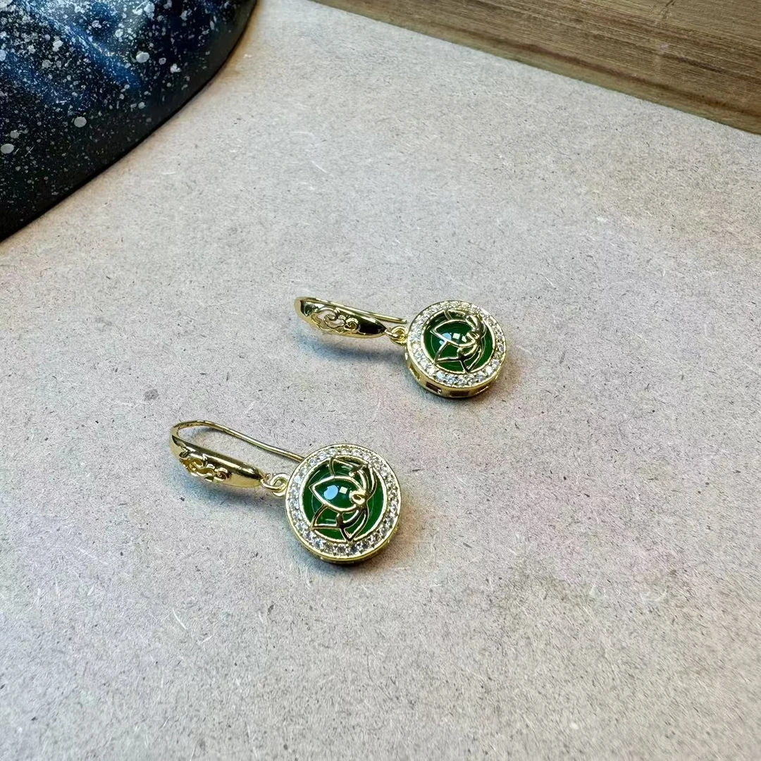 铜合金耳饰 D新中式【花丝青莲】圆牌耳饰TQ474