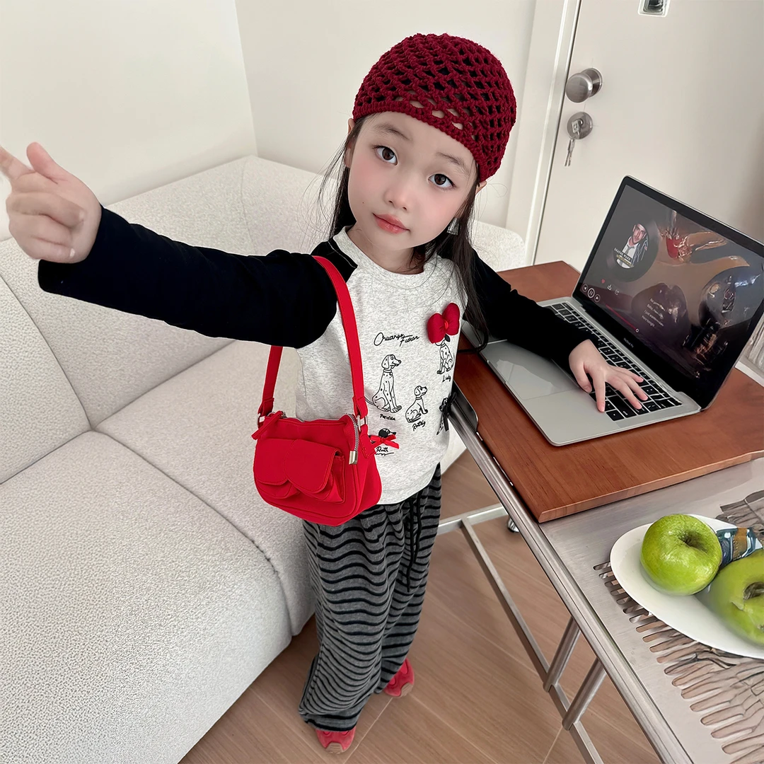 韩系女童T恤套装2025新款女孩秋季超好看长袖上衣儿童条纹阔腿裤9