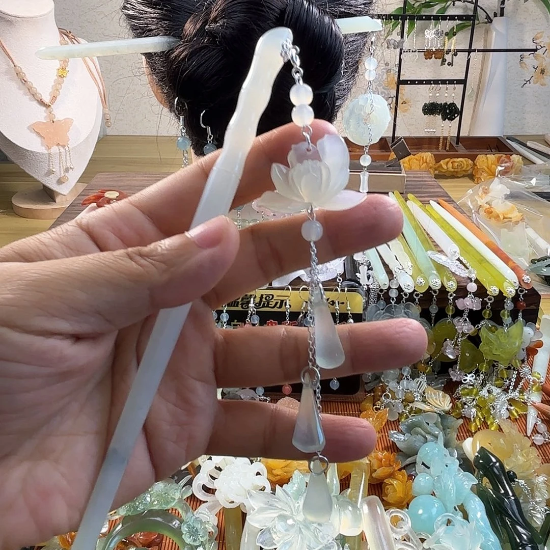 合金蛇纹石玉发饰
