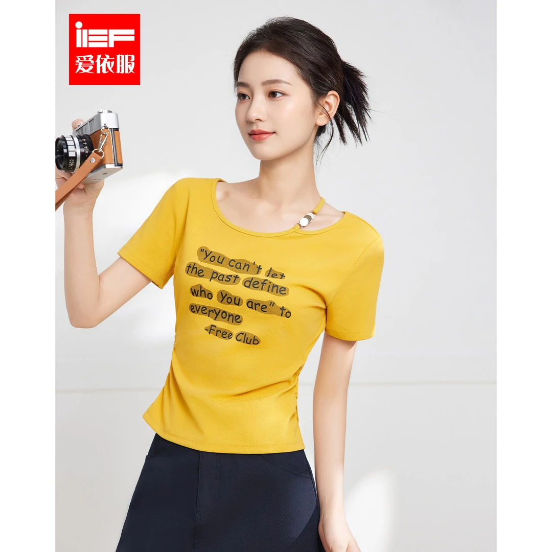 IEF/爱依服2025新款夏季显瘦辣妹高腰短款时尚休闲针织上衣流光风