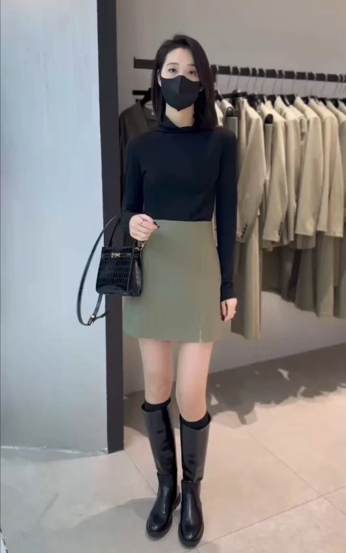 【特价不支持退换】【7069】韩系气质前小开叉设计显瘦修身半身裙短裙