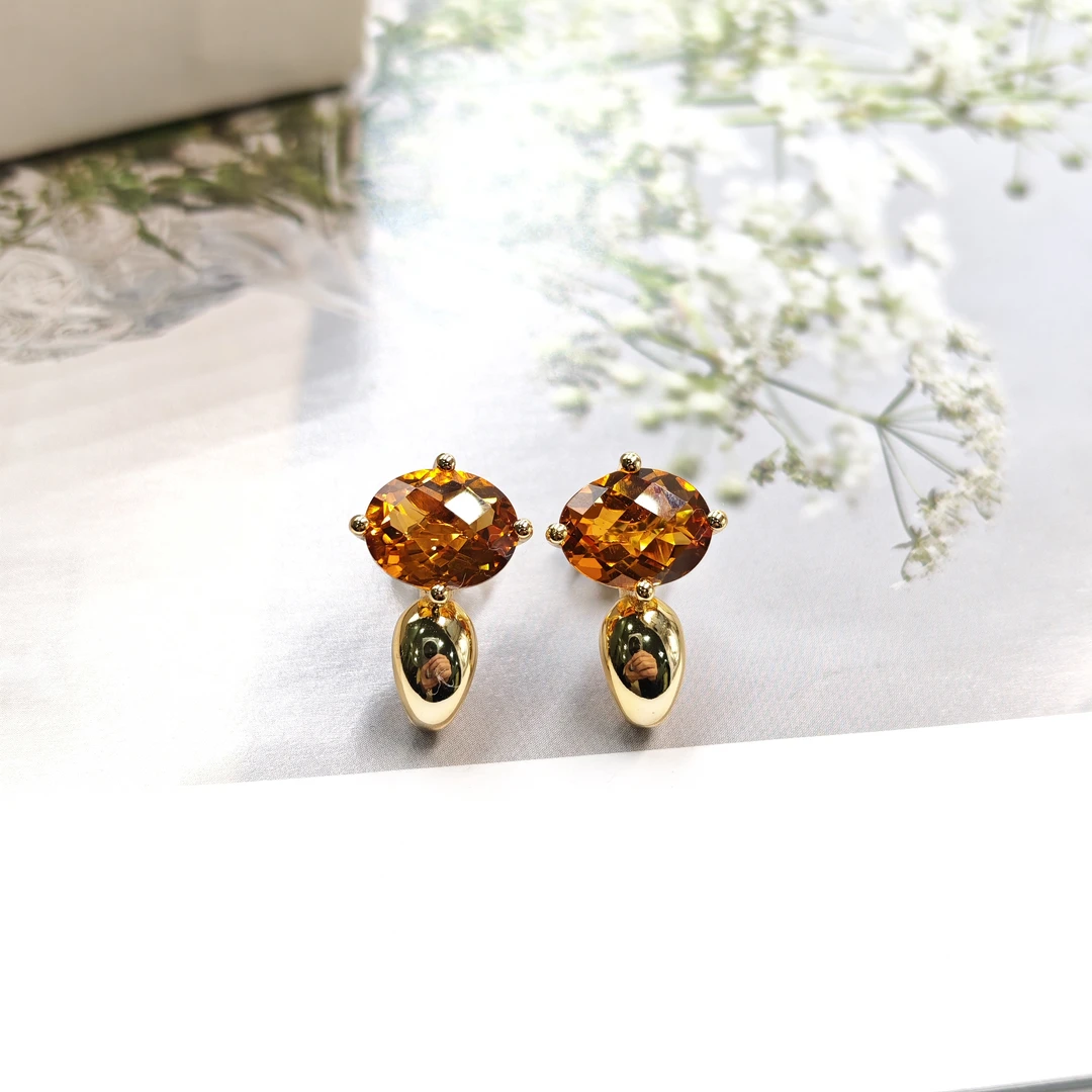 S925银黄晶耳钉气质优雅百搭