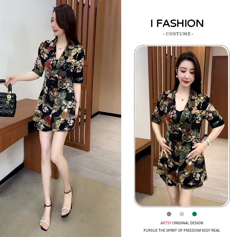 中国风时尚印花套装女2026年夏季新款气质减龄遮肚显瘦短裤两件套