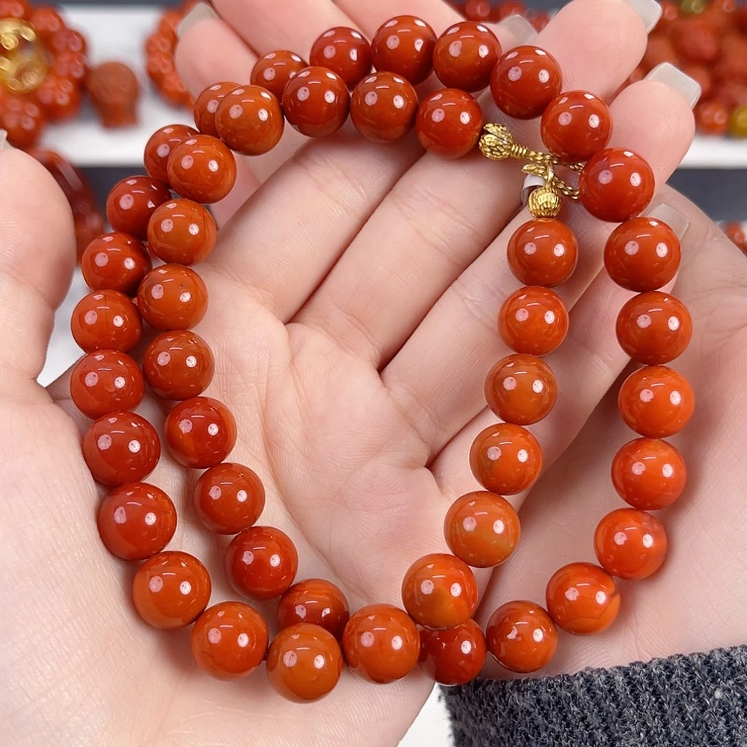 南红玛瑙未镶嵌瓦西柿子锦满肉10mm手串
