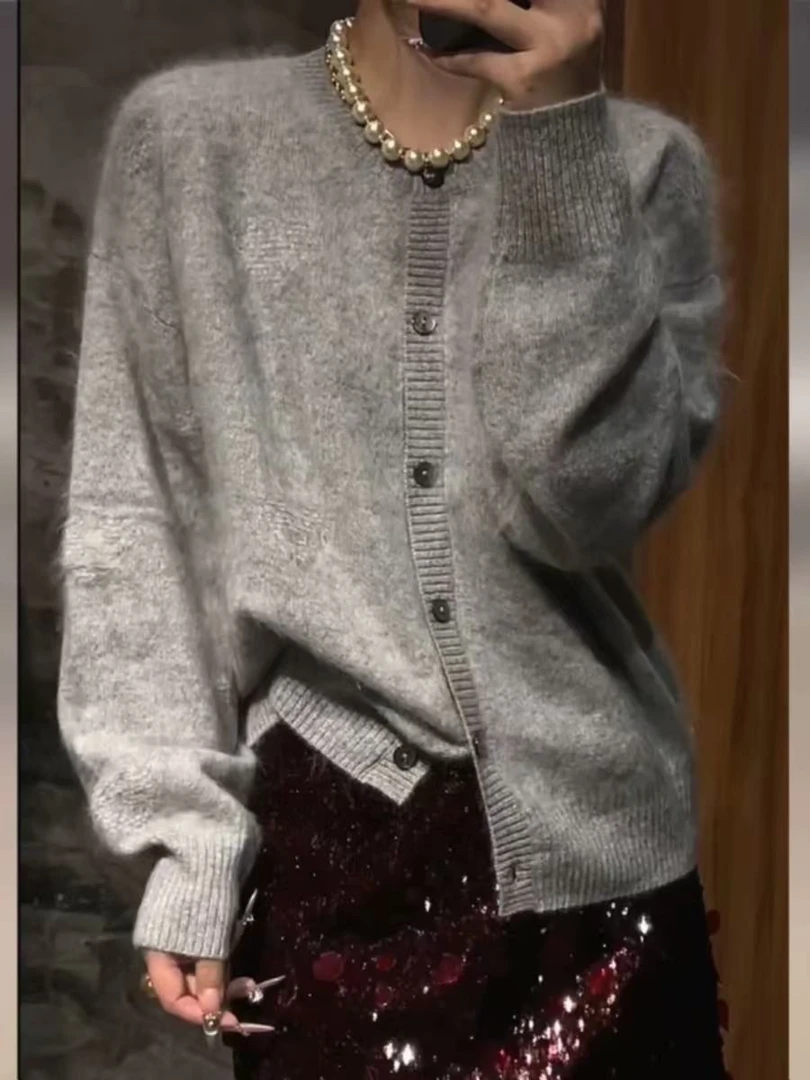 奢华温暖定染色 拉毛 合身款针织开衫9082