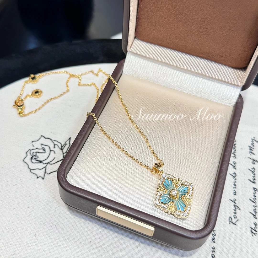 铜合金合成锆石项链 时尚复工宫廷拉丝天河菱形项链