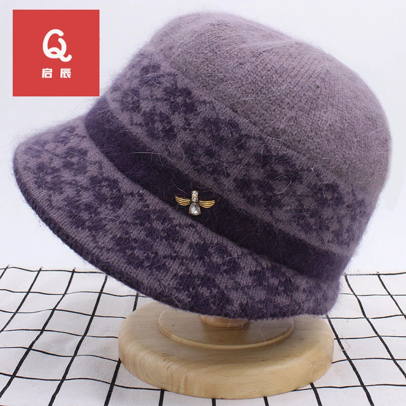 【妈妈帽】兔毛混纺秋冬天中老年人帽子女保暖线帽针织帽加绒加厚