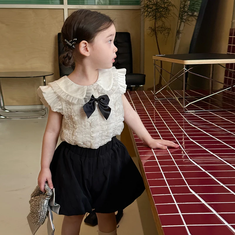 9116女童洋气套装2025夏季新款女宝宝小香风法式衬衫上衣灯笼裤