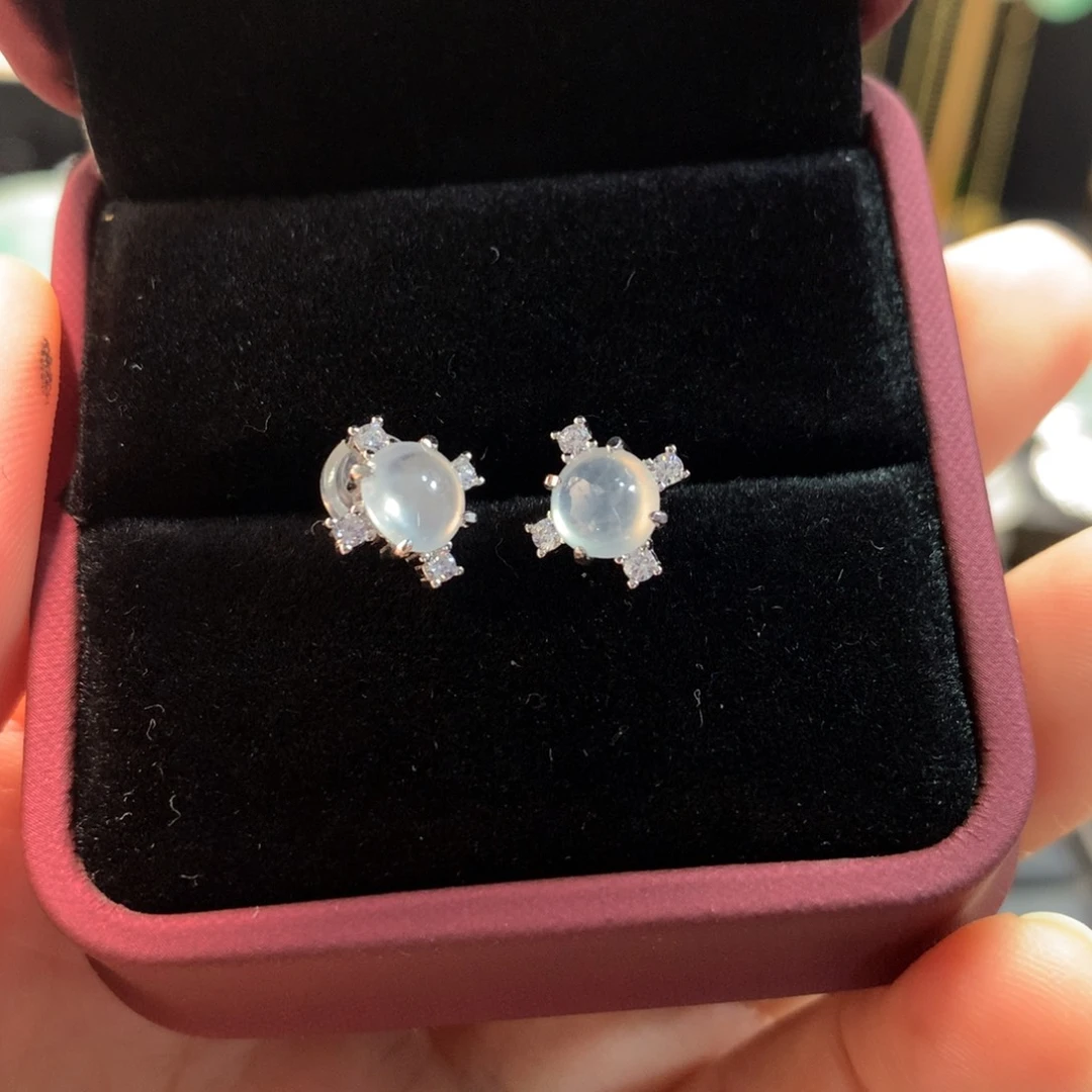 翡翠银S925镶嵌耳钉