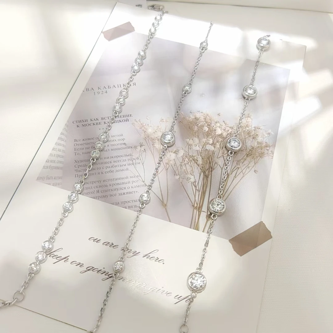 pt950铂金女轻奢百搭小众设计白金莫桑手环新款泡泡手链