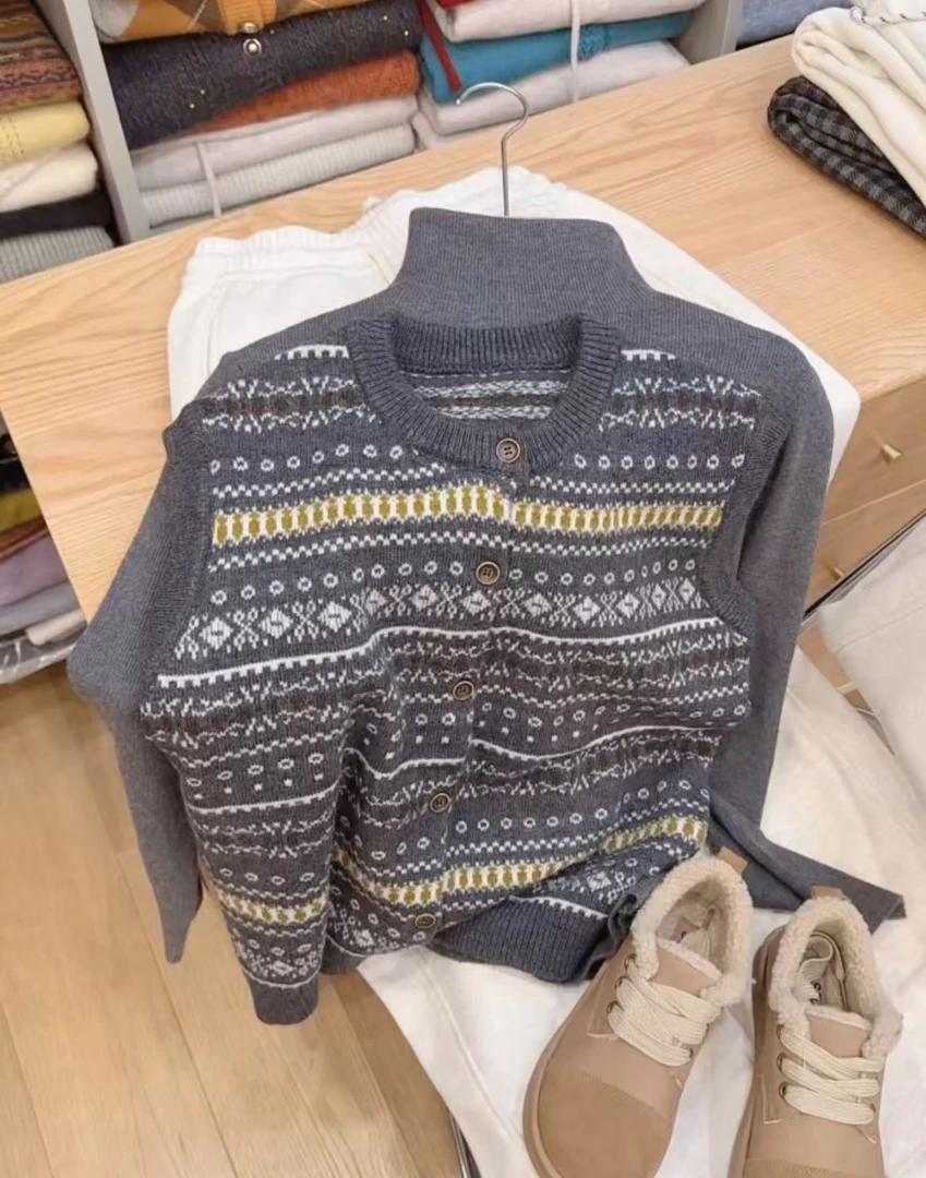 A2七言家 烟灰复古提花马甲背心1