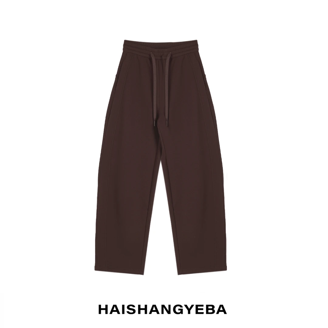【海上叶爸】新款2024秋冬百搭绵羊毛松紧腰抽绳直筒加厚休闲裤