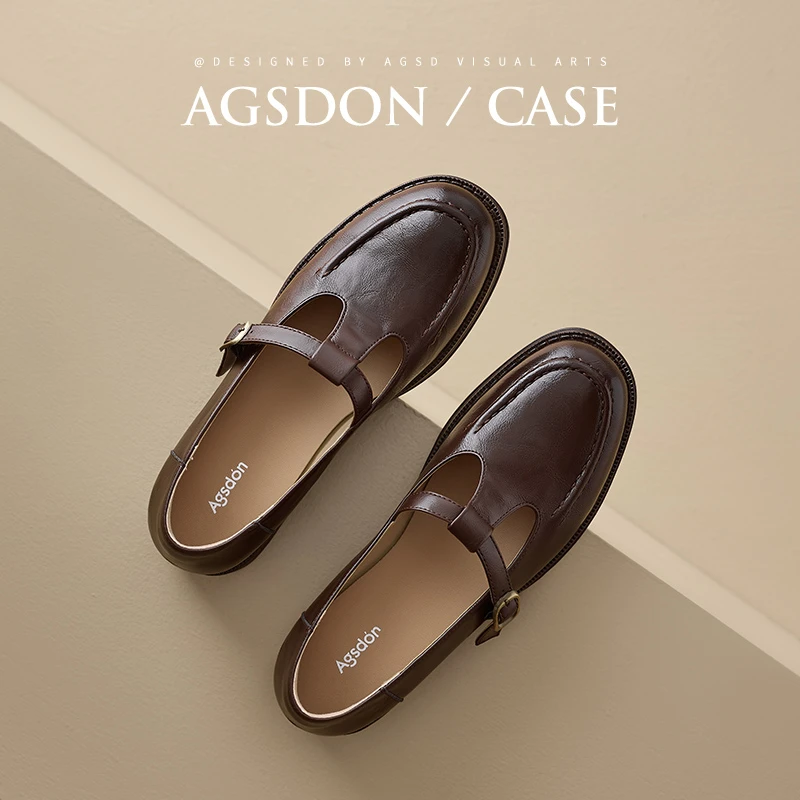 奥古狮登玛丽珍女2025秋冬爆款小皮鞋粗跟通勤百搭休闲乐福鞋爆款