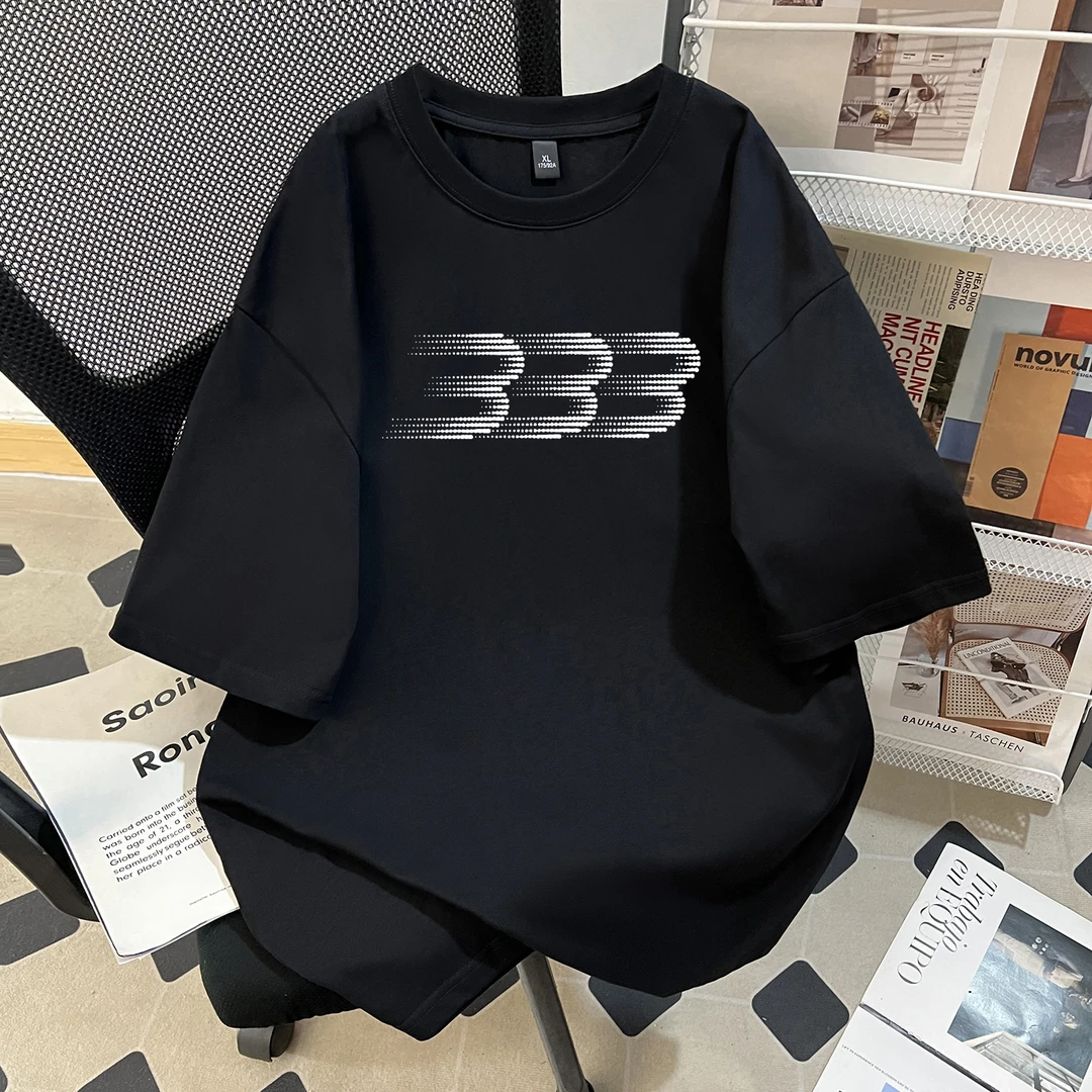 重磅纯棉宽松型夏季新款短袖男日常T恤潮流黑色设计感百搭小众