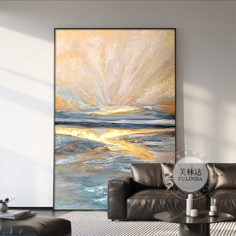现代轻奢客厅装饰画抽象海景沙发背景墙挂画高级感壁画入户玄关画